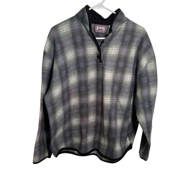 Vintage Premier International for Ladies Fleece Sweatshirt Plaid L - Picture 1 of 8